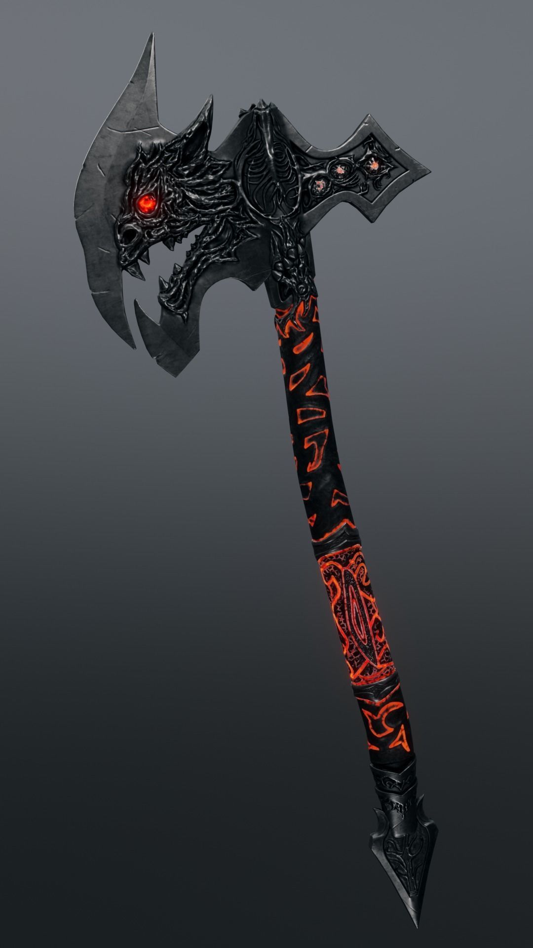 Demonic fantasy battle axe 4K Low-poly 3D model_4