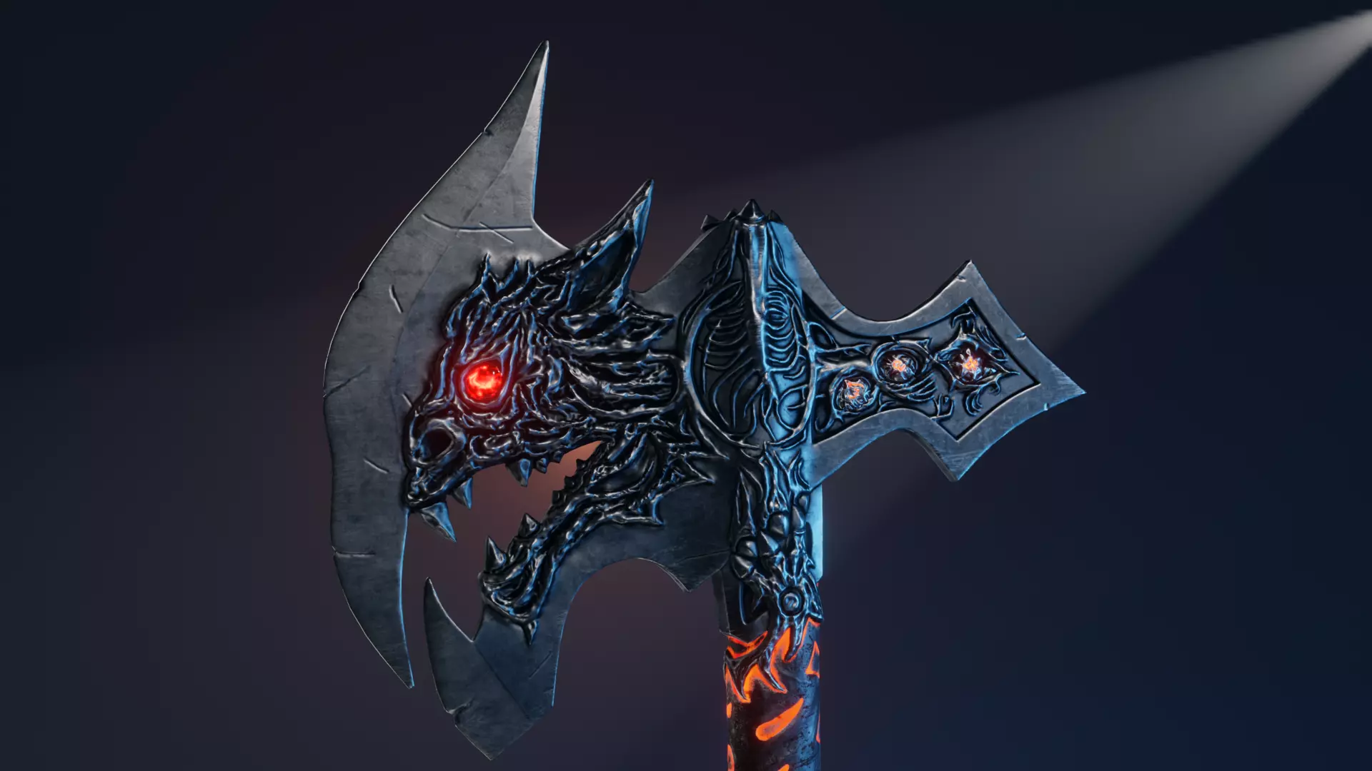 Demonic fantasy battle axe 4K Low-poly 3D model_0