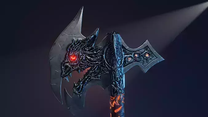 Demonic fantasy battle axe 4K Low-poly 3D model
