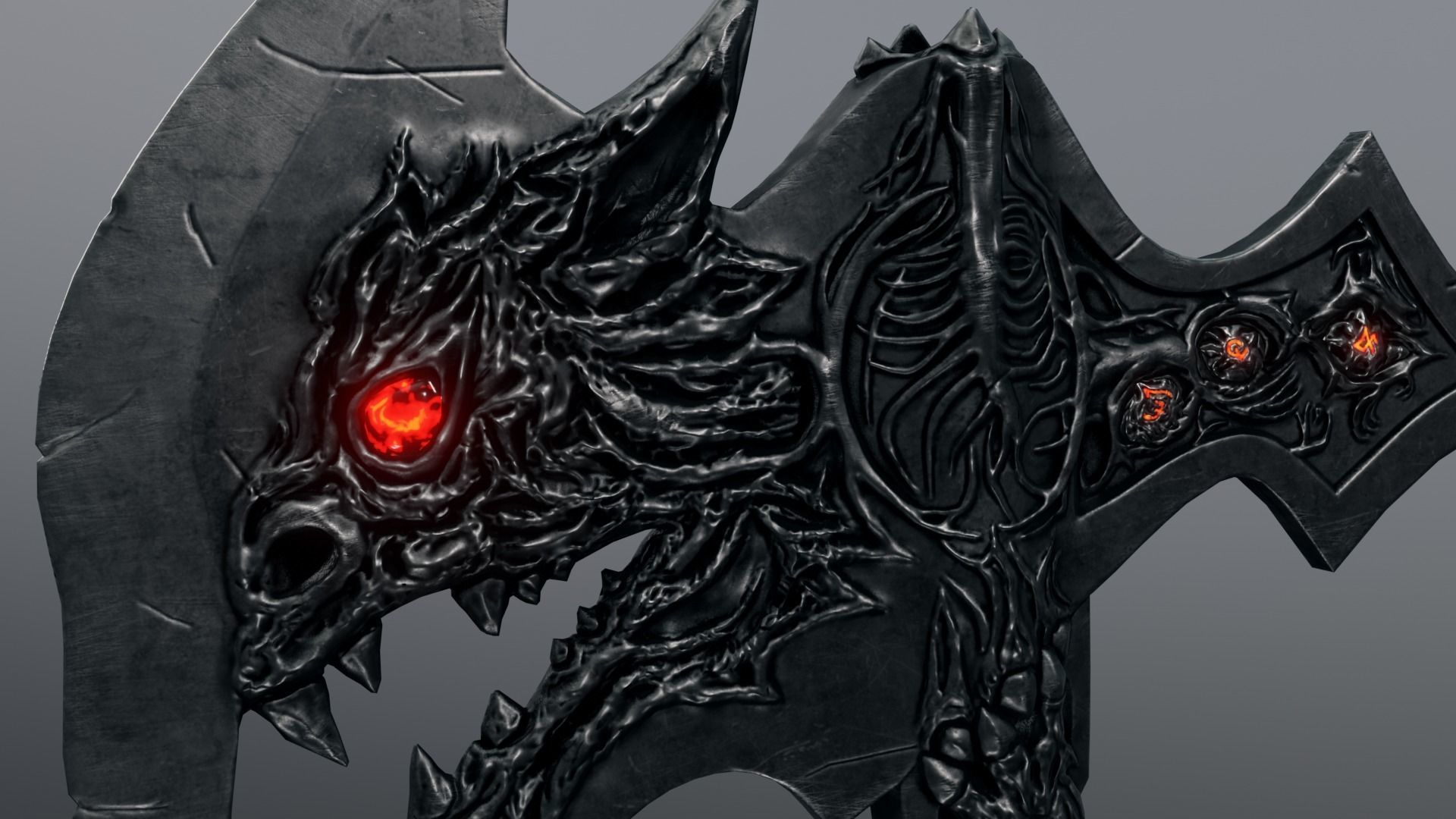 Demonic fantasy battle axe 4K Low-poly 3D model_5