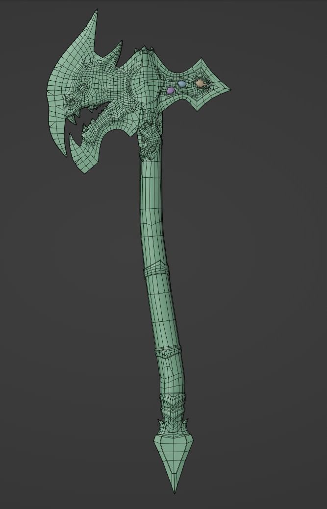 Demonic fantasy battle axe 4K Low-poly 3D model_7