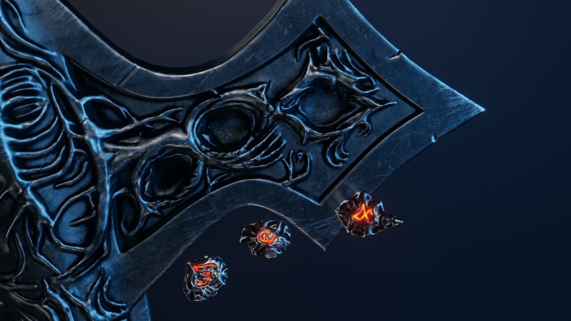 Demonic fantasy battle axe 4K Low-poly 3D model_3