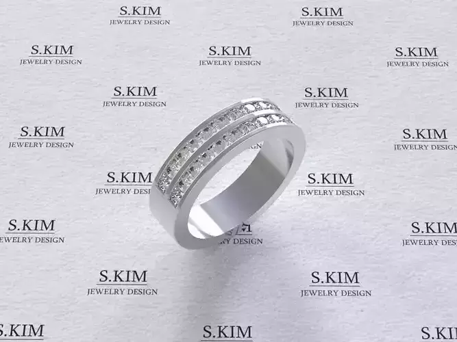 Ring with 2 rail setting rows of diamonds 3D print model