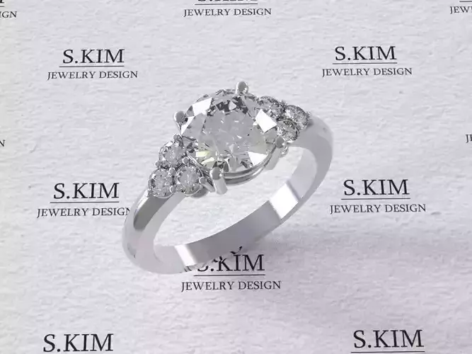Engagement ring 8mm central Diamond 3D print model