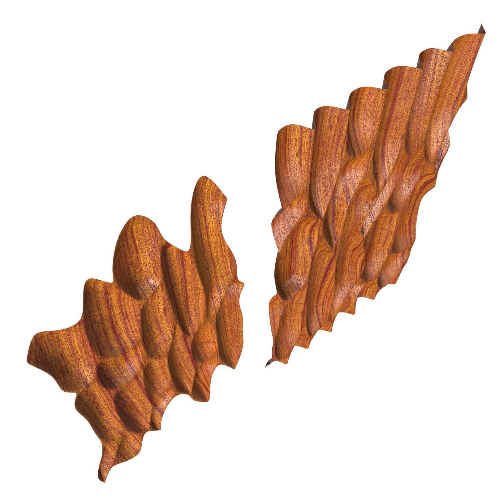 Gouged walnut wood wall panel 3D model_2