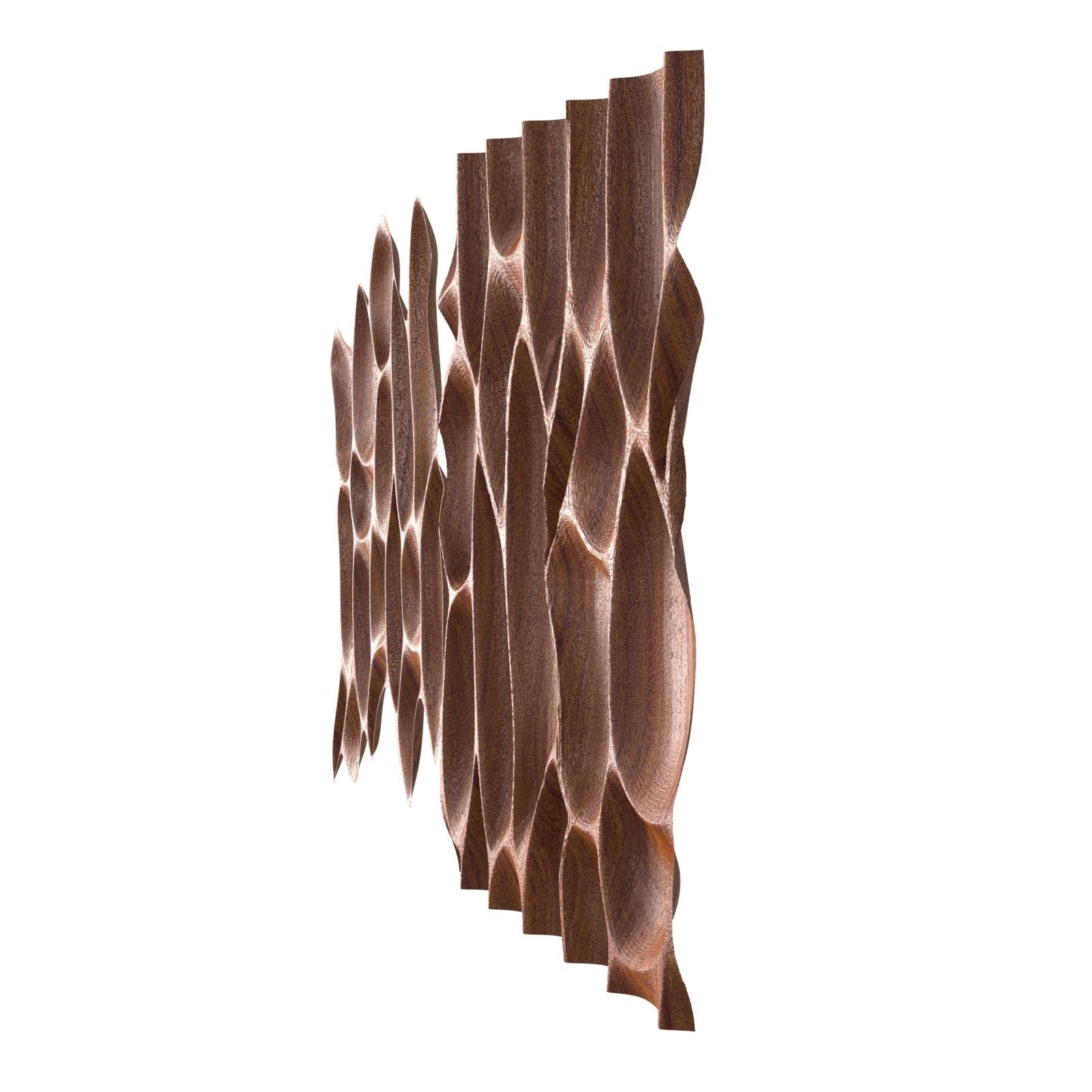 Gouged walnut wood wall panel 3D model_3