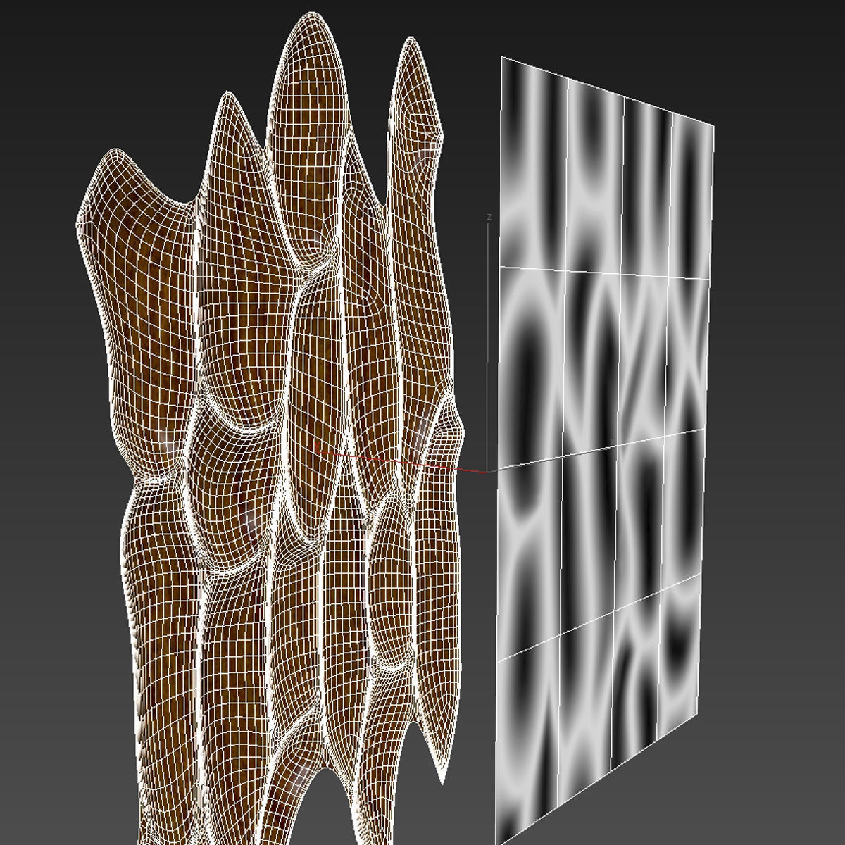 Gouged walnut wood wall panel 3D model_5
