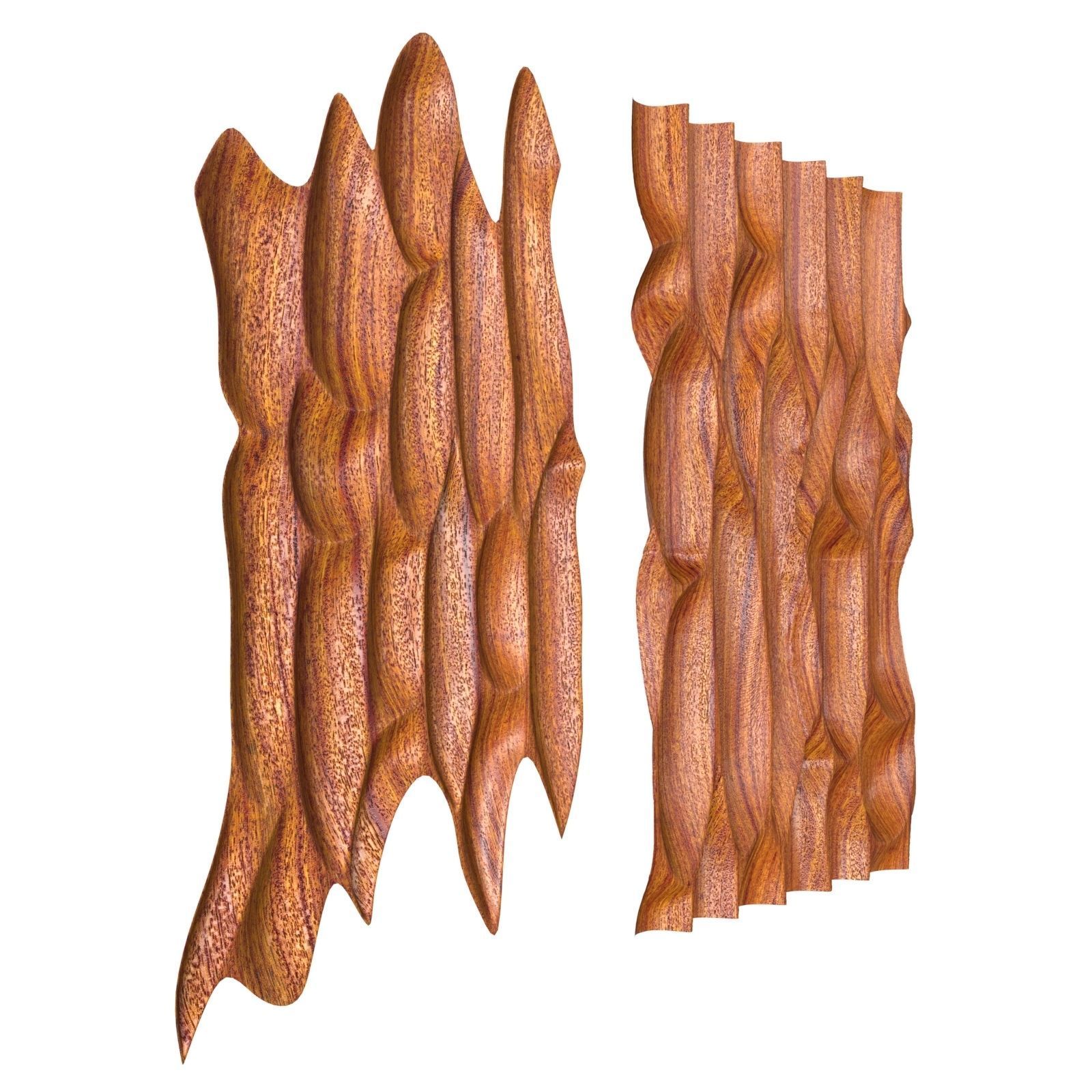 Gouged walnut wood wall panel 3D model_1