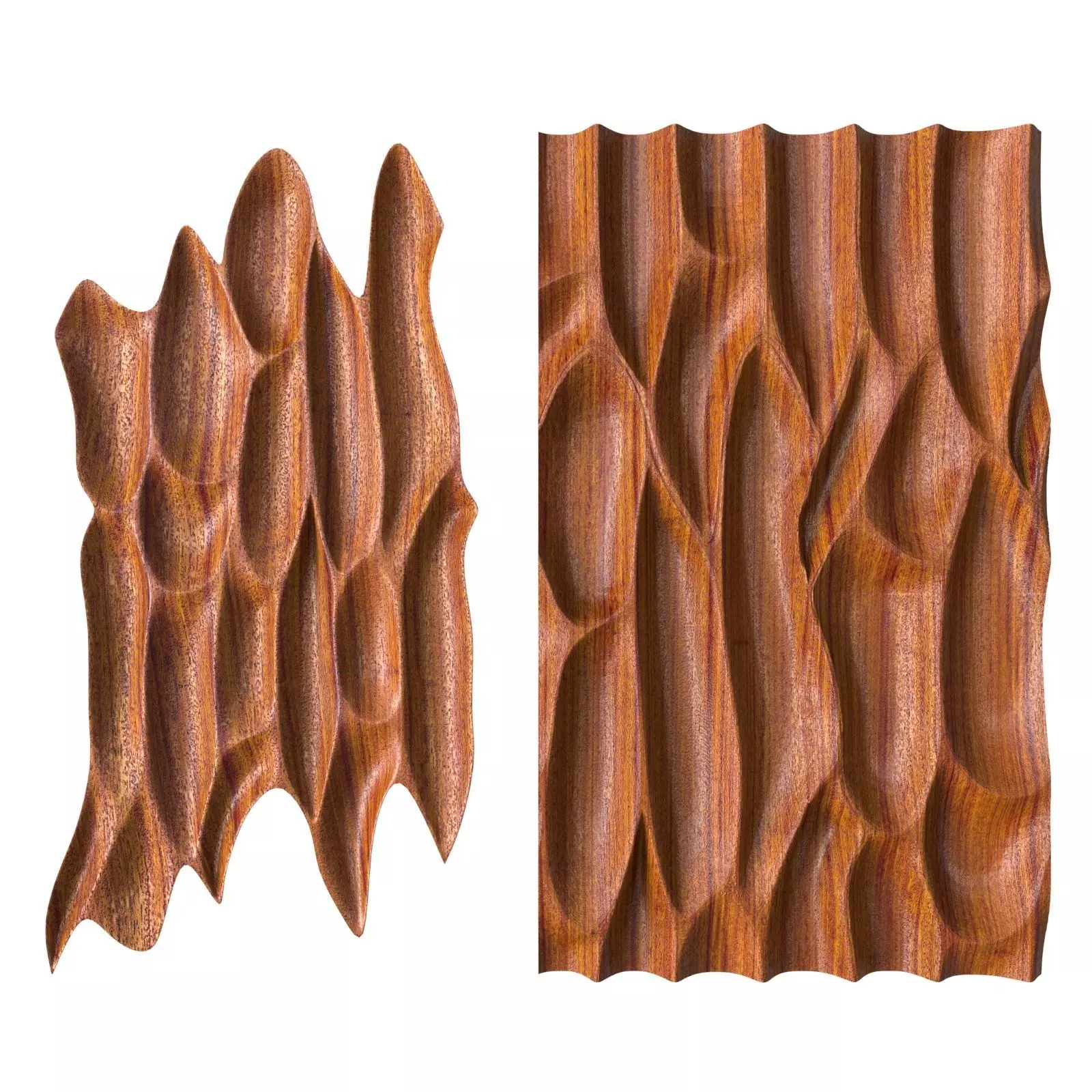 Gouged walnut wood wall panel 3D model_0