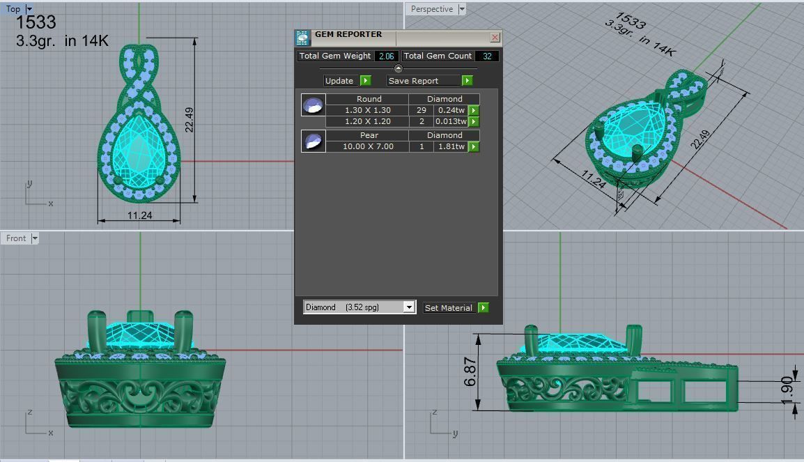 Pear Halo Pendant 1533 3D print model_4