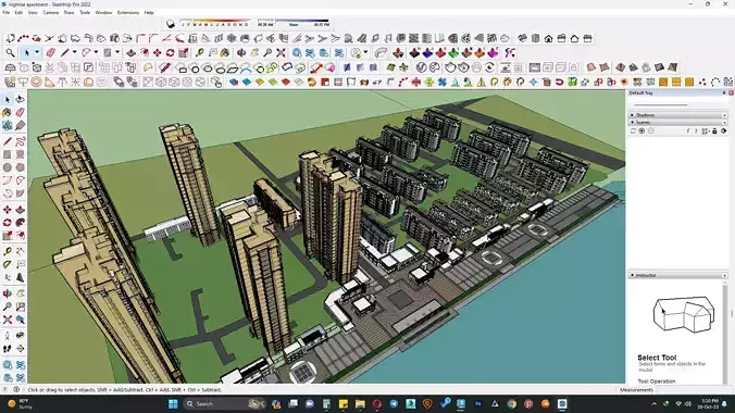 Apartment building cluster along row houses