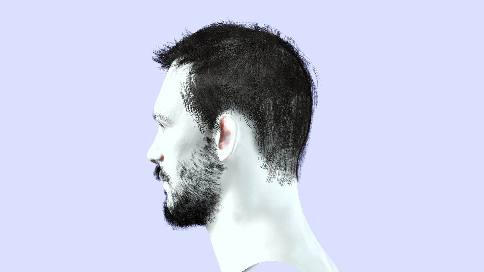 Classique Male Hair - Beard - Moustache Low-poly 3D model_3