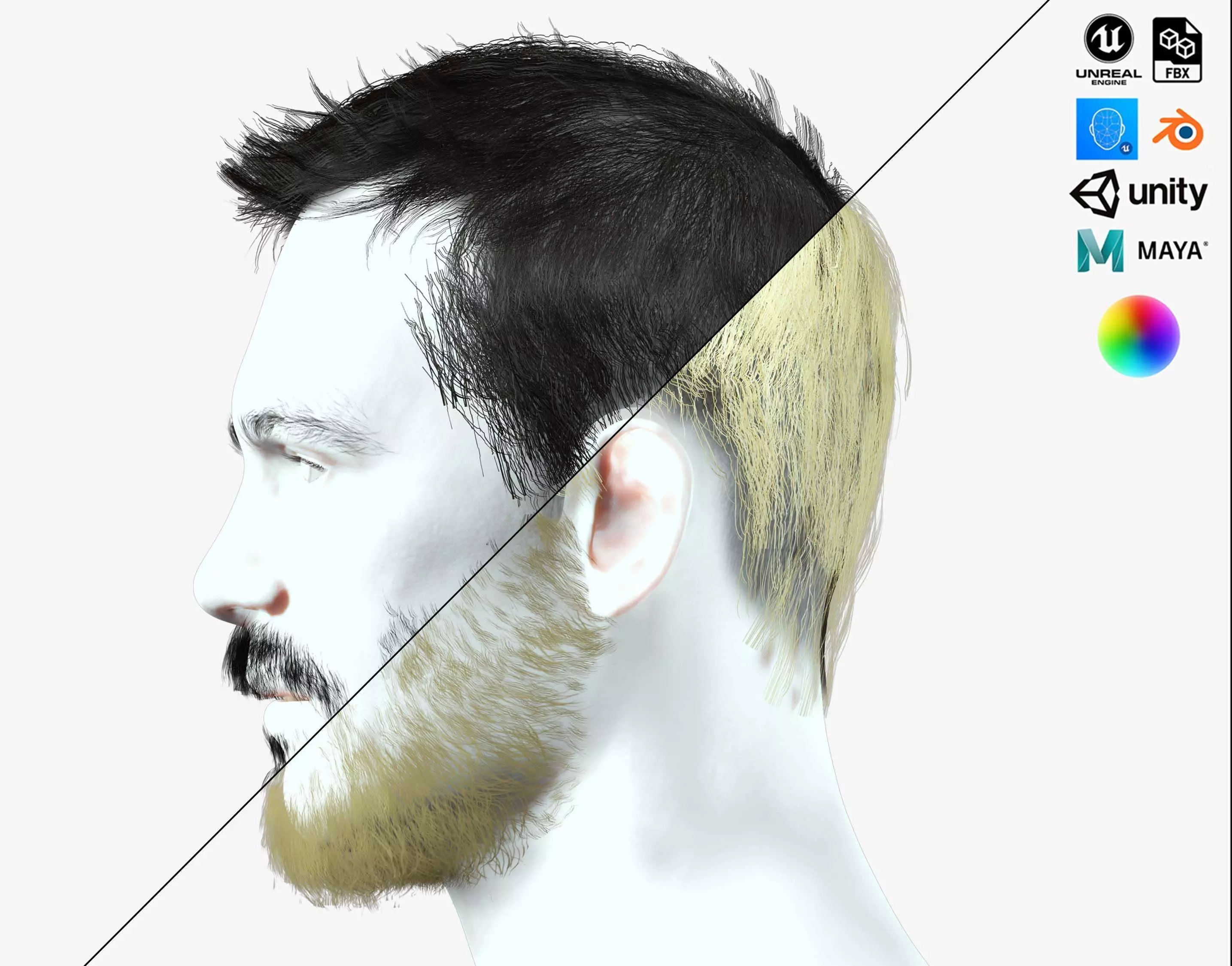 Classique Male Hair - Beard - Moustache Low-poly 3D model_0