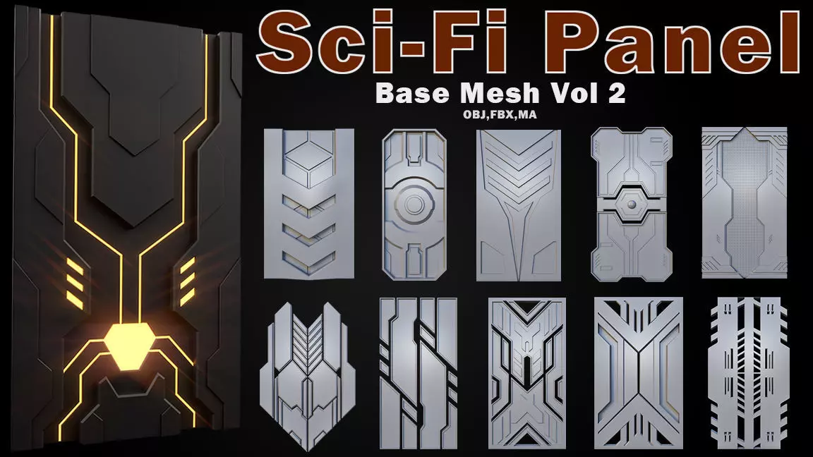 Sci-fi Panels Base Mesh Vol 2 Low-poly 3D model_0