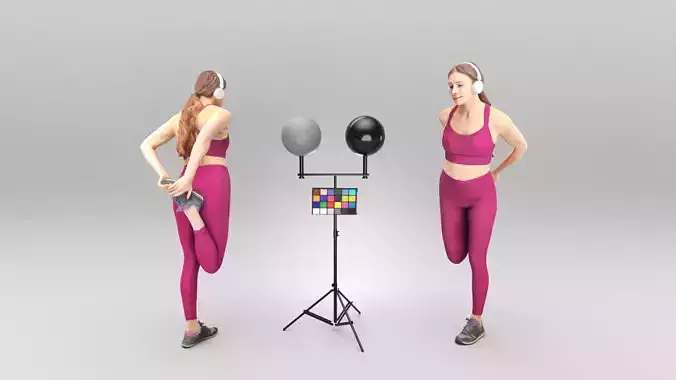 Woman in headphones doing stretching 423 Low-poly 3D model