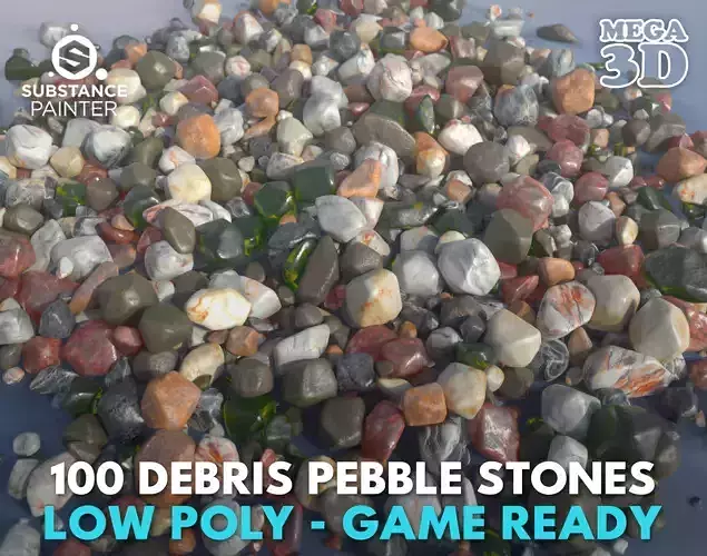 100 Debris Pebble Stones Low-poly 3D model