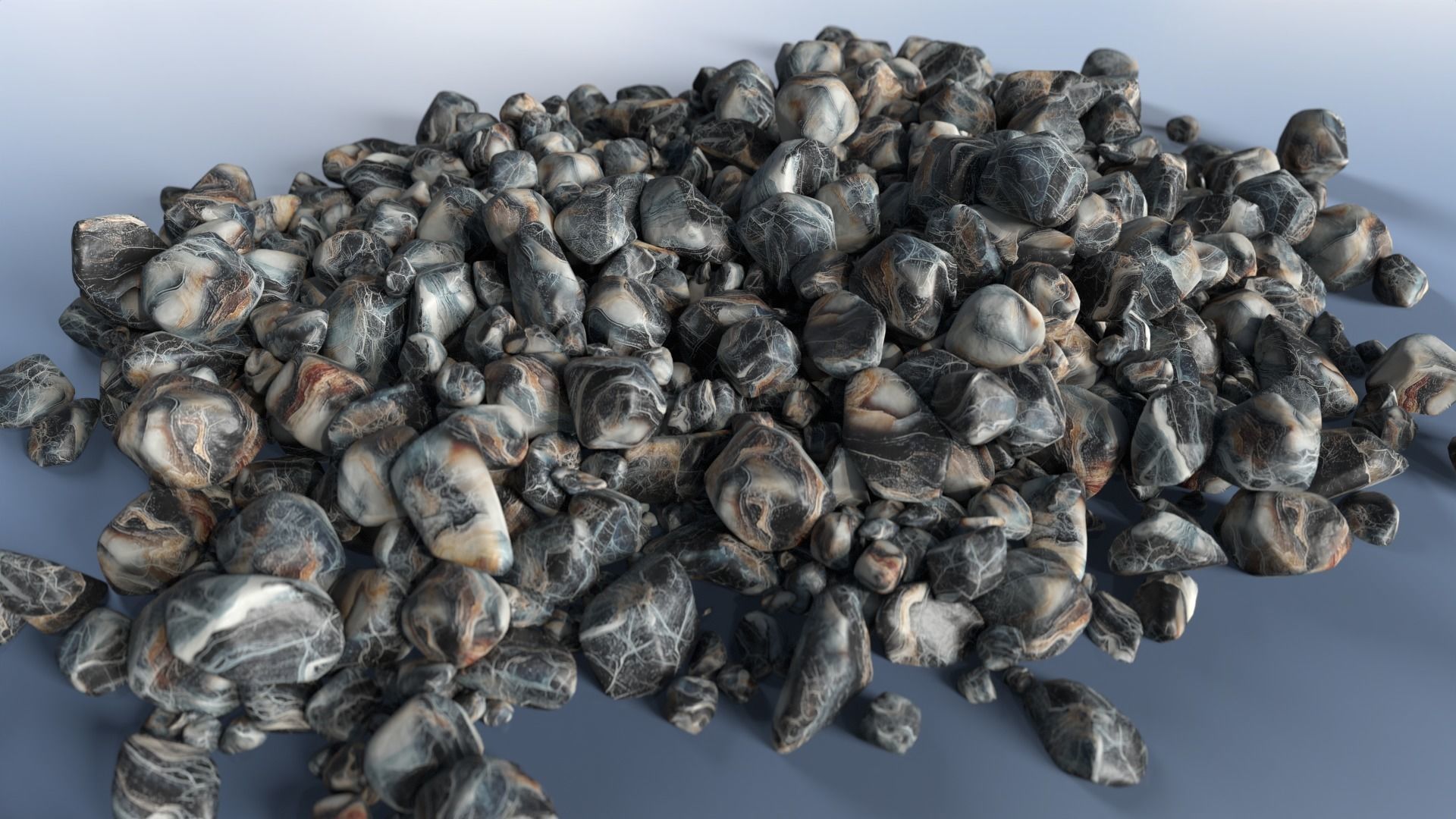 100 Debris Pebble Stones Low-poly 3D model_9