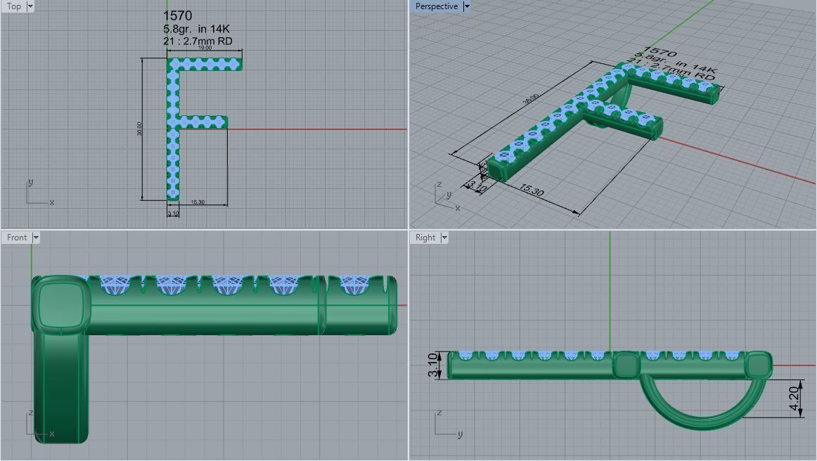 F Letter Diamond Pendant 1570 3D print model_4