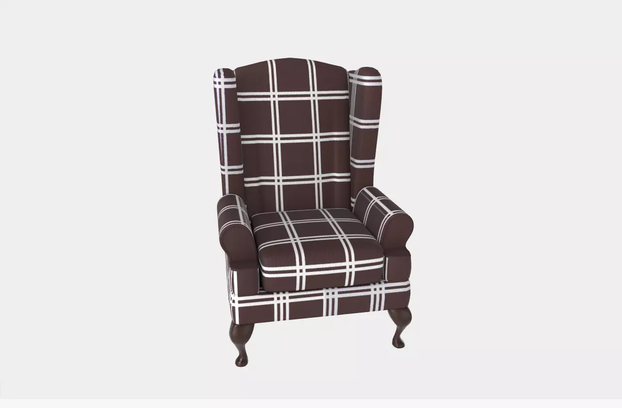 Furniture Wingback Chairs Plaid 3D model