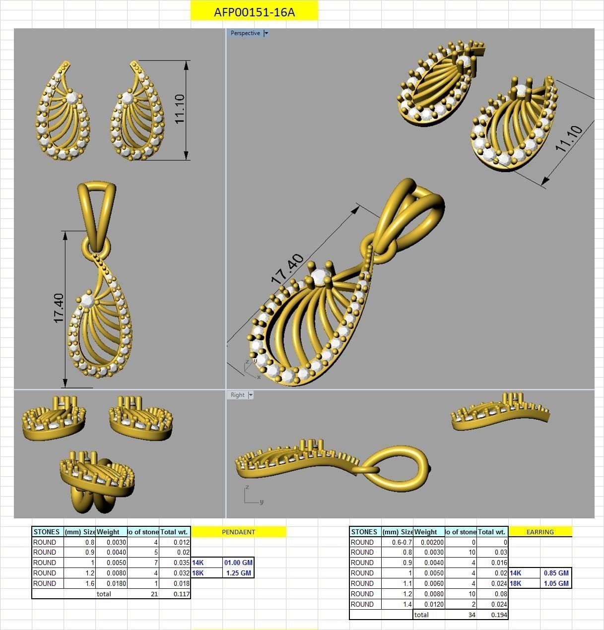 High Jewelry Pendant Earrings Set 3dm stl obj mtl gltf glb 3D print model_2