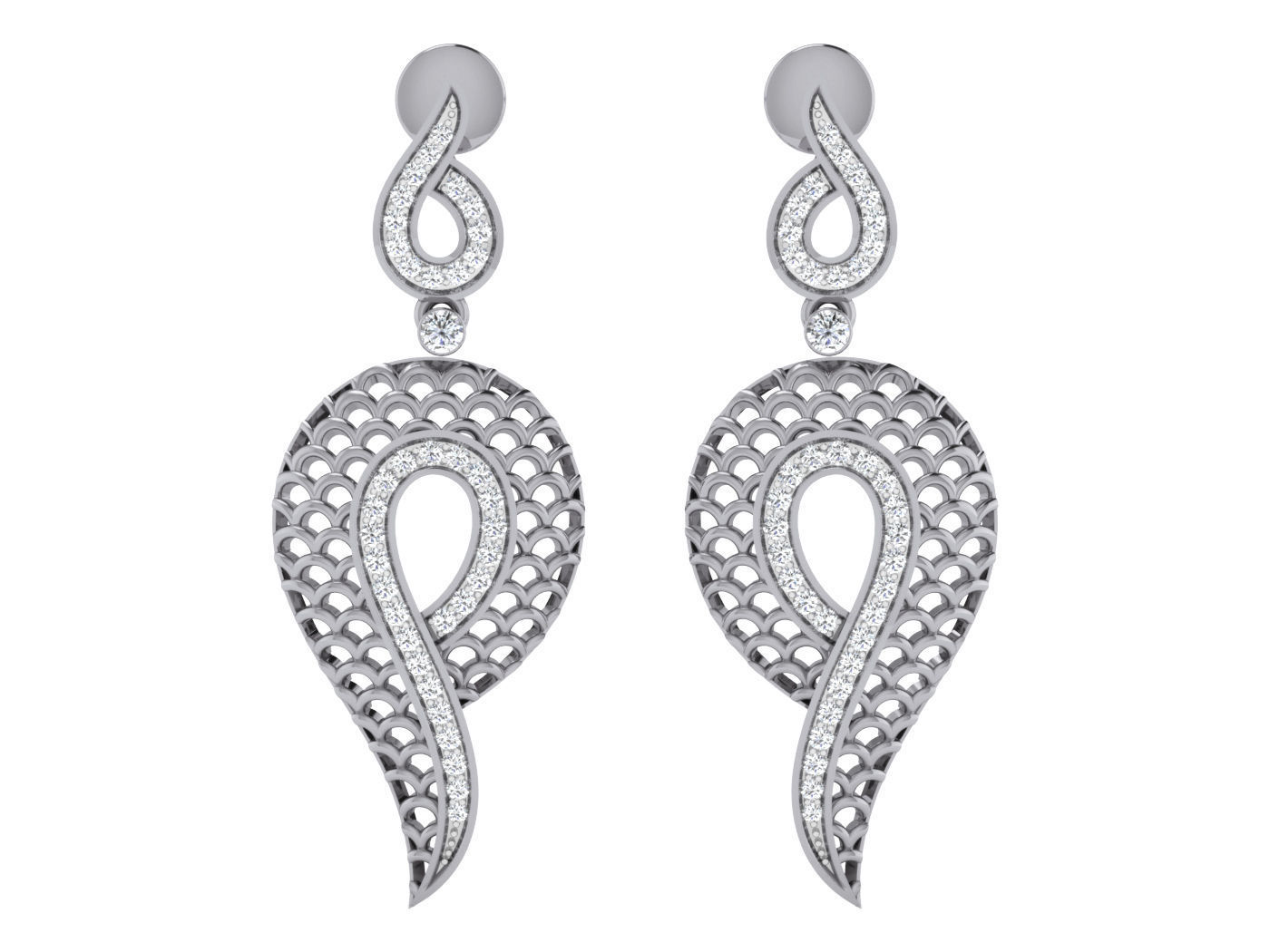 Wire Mesh High Jewelry Pendant Earrings Set 3dm stl obj mtl 3D print model_11