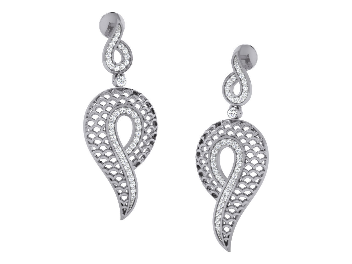 Wire Mesh High Jewelry Pendant Earrings Set 3dm stl obj mtl 3D print model_5