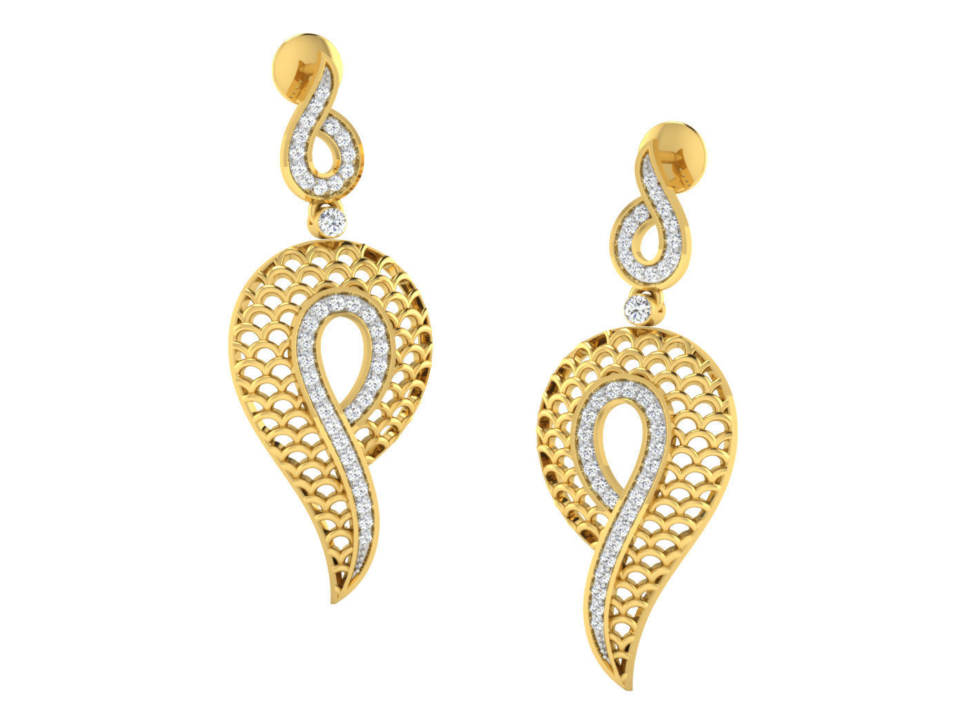 Wire Mesh High Jewelry Pendant Earrings Set 3dm stl obj mtl 3D print model_6