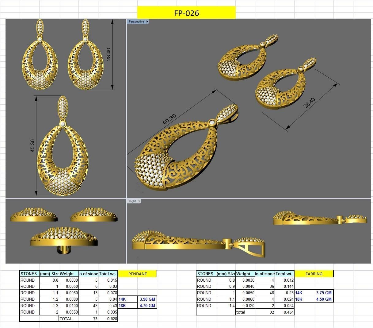 Wire Mesh High Jewelry Pendant Earrings Set 3dm stl obj mtl  3D print model_2