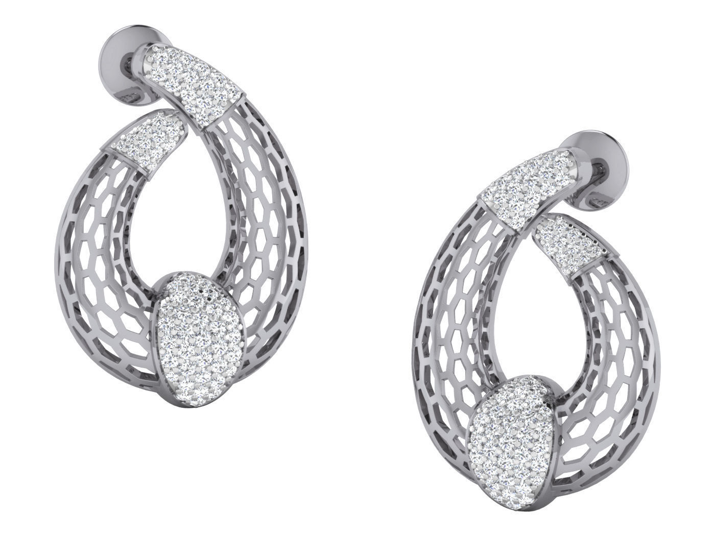 Wire Mesh High Jewelry Pendant Earrings Set 3dm stl obj mtl 3D print model_7