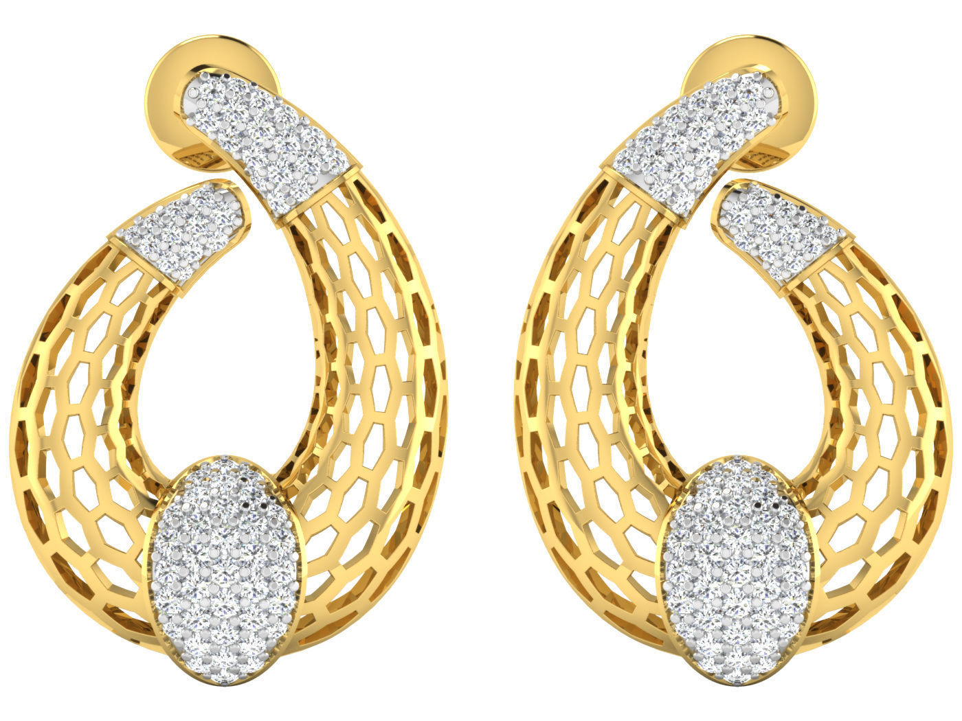 Wire Mesh High Jewelry Pendant Earrings Set 3dm stl obj mtl 3D print model_11