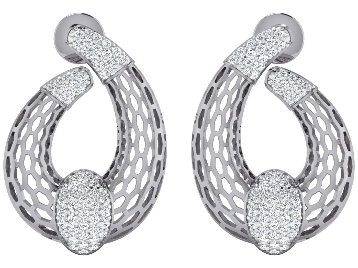 Wire Mesh High Jewelry Pendant Earrings Set 3dm stl obj mtl 3D print model_12