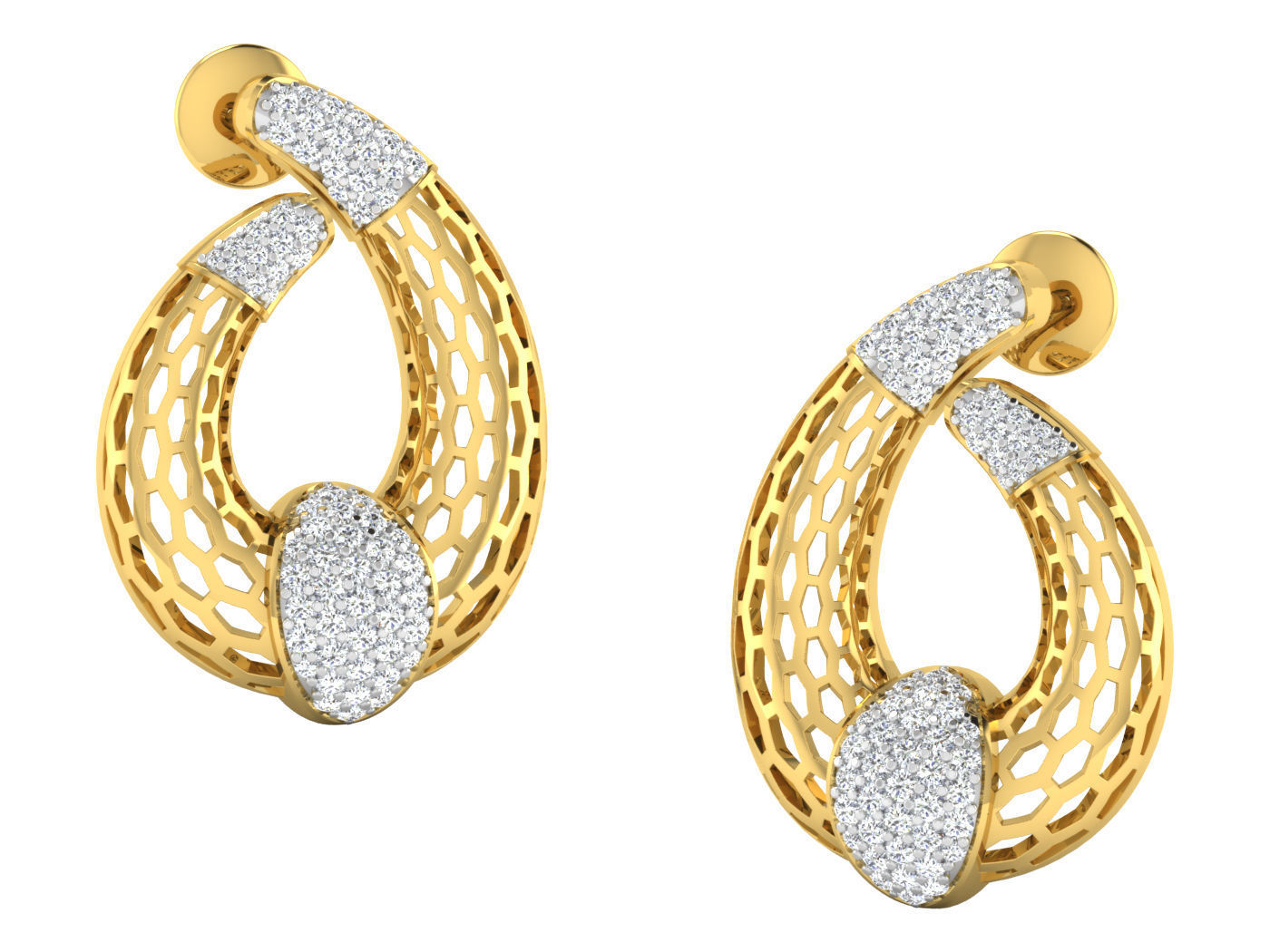 Wire Mesh High Jewelry Pendant Earrings Set 3dm stl obj mtl 3D print model_6