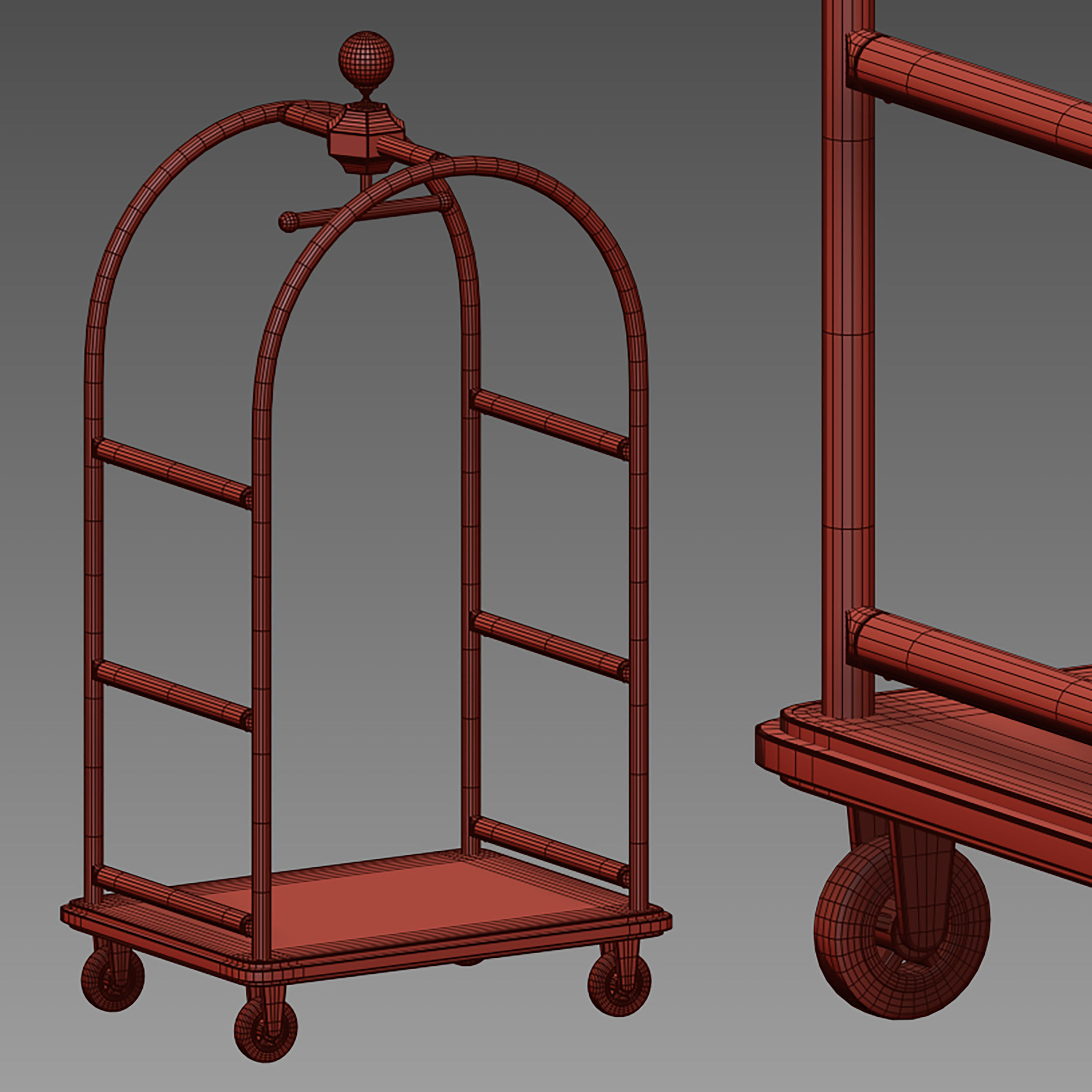 Hotel trolley on wheels 3D model_17