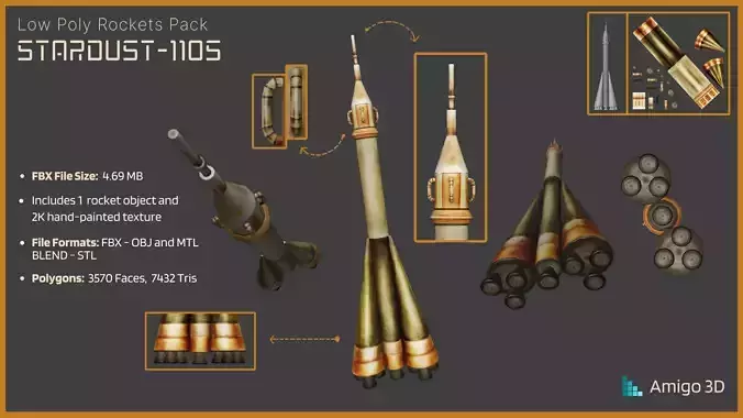 Low Poly SpaceCrafts Pack - Stardust - 110S Low-poly 3D model