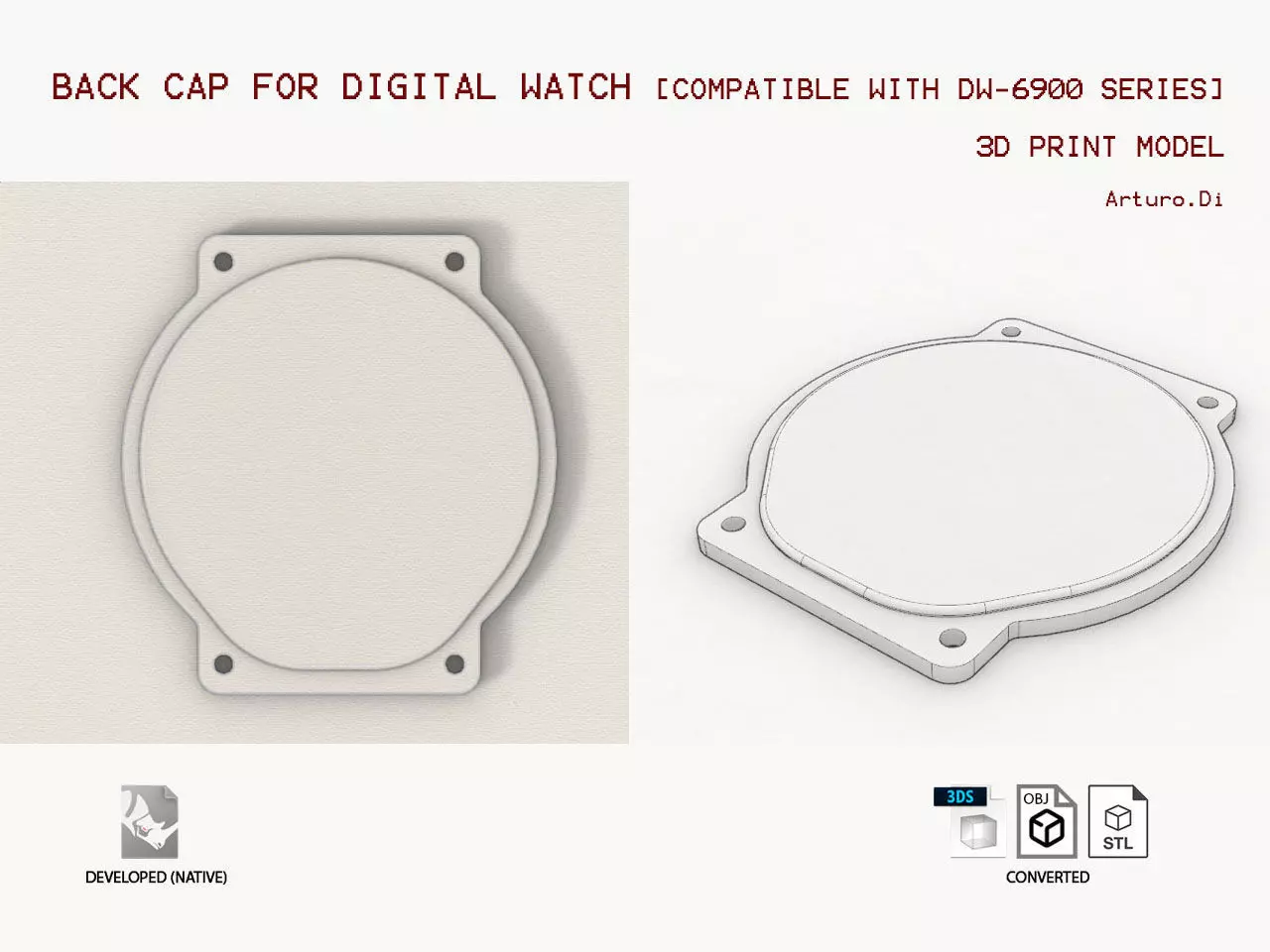 Back cap for digital quartz watch 3D print model_0