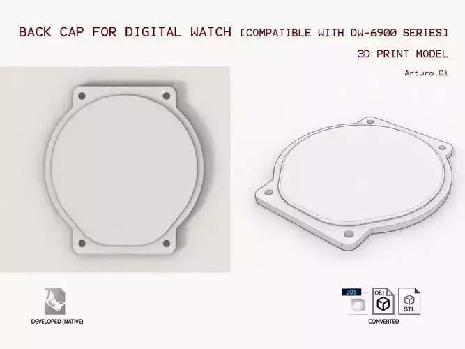 Back cap for digital quartz watch 3D print model