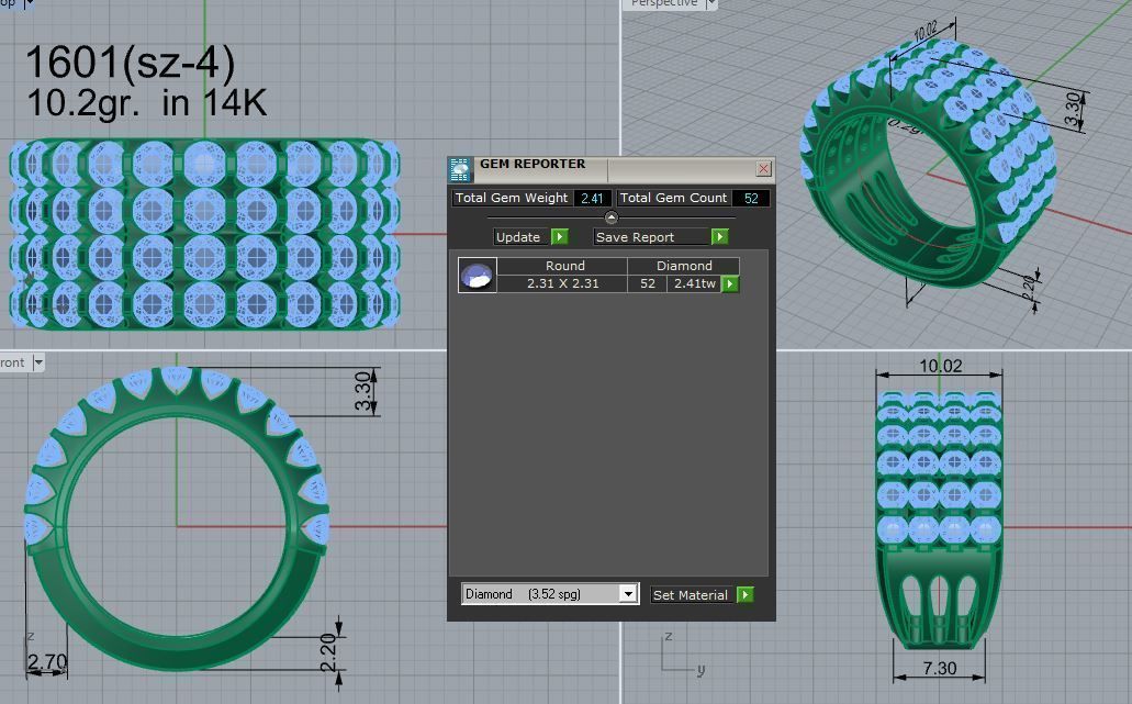 3 Row Diamond Band Ring 1601 3D print model_4