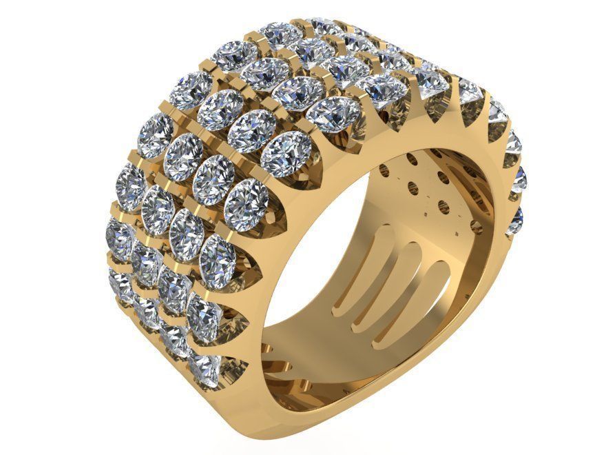 3 Row Diamond Band Ring 1601 3D print model_1