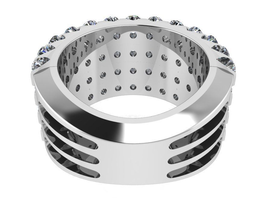 3 Row Diamond Band Ring 1601 3D print model_3