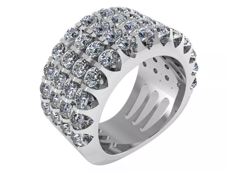3 Row Diamond Band Ring 1601 3D print model_0