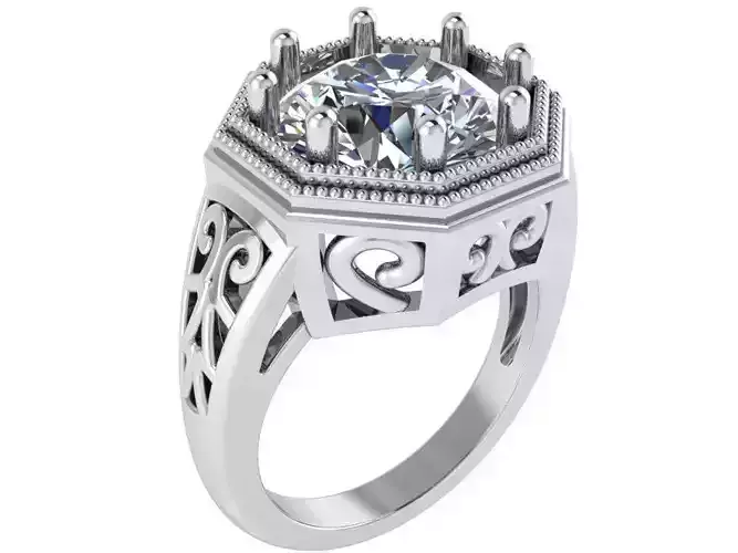 Octagonal Milgrain Ring 1605