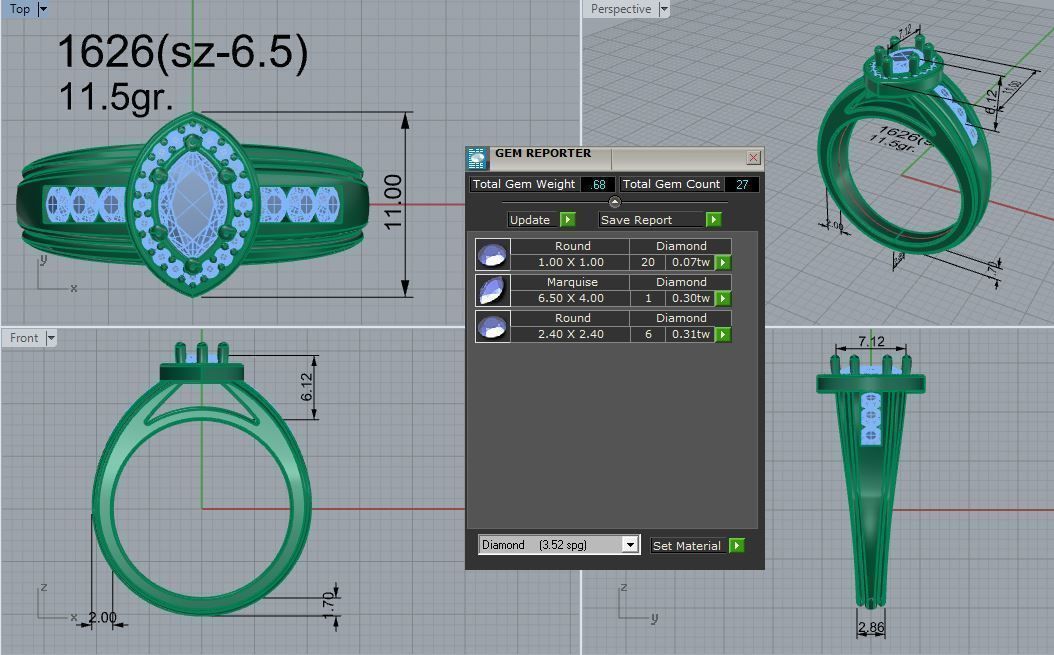 Marquise Halo Ring 1626 3D print model_4