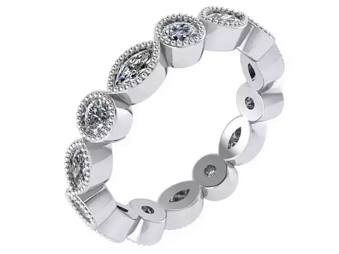 Marquise Diamond Milgrain Band Ring 1627