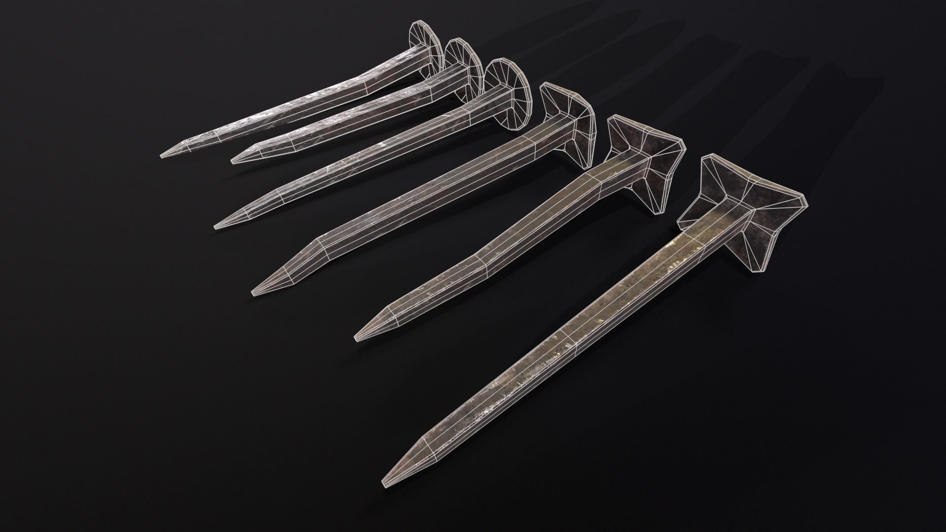 Old Rusty Medieval Nails Low-poly 3D model_3