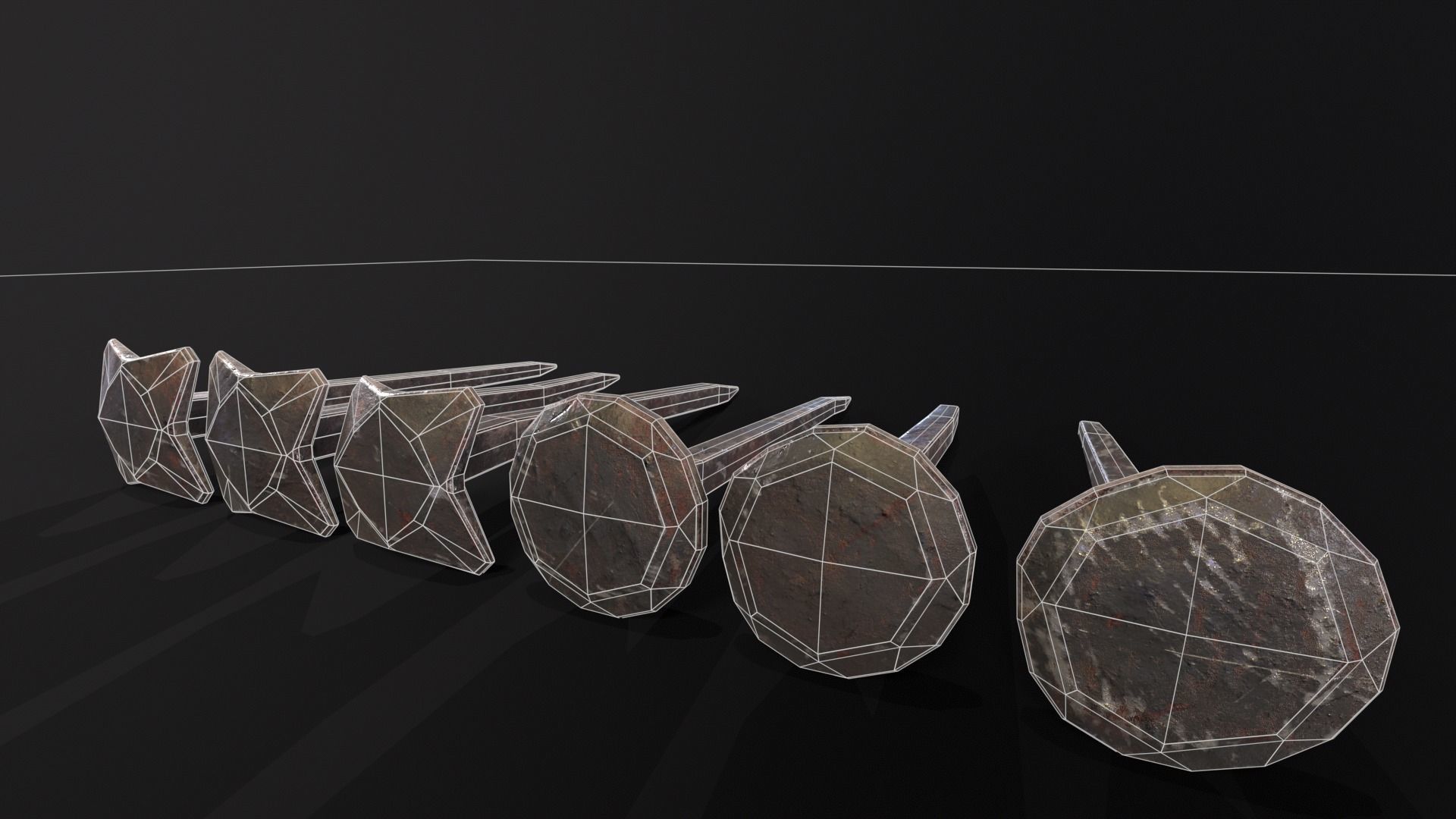 Old Rusty Medieval Nails Low-poly 3D model_11