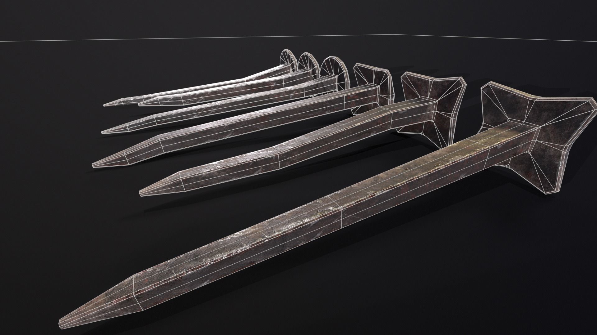 Old Rusty Medieval Nails Low-poly 3D model_4