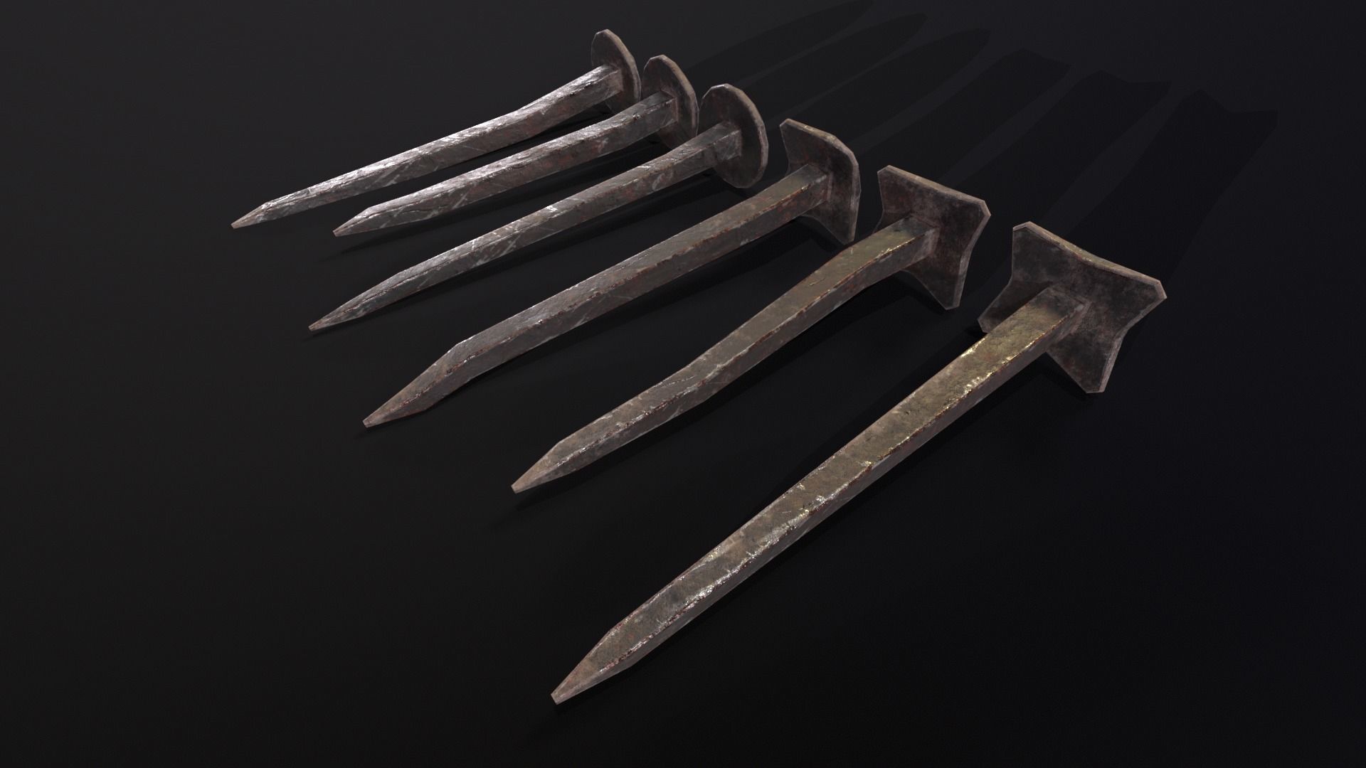 Old Rusty Medieval Nails Low-poly 3D model_2