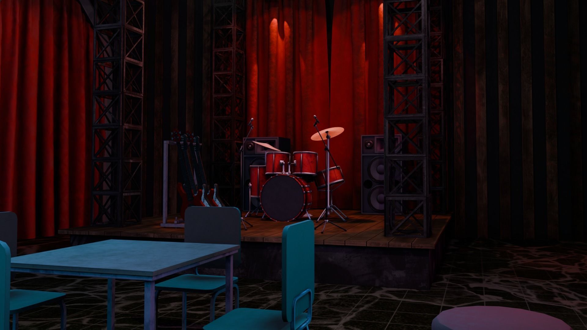 VR Rock Band Show Bar Low-poly 3D model_8