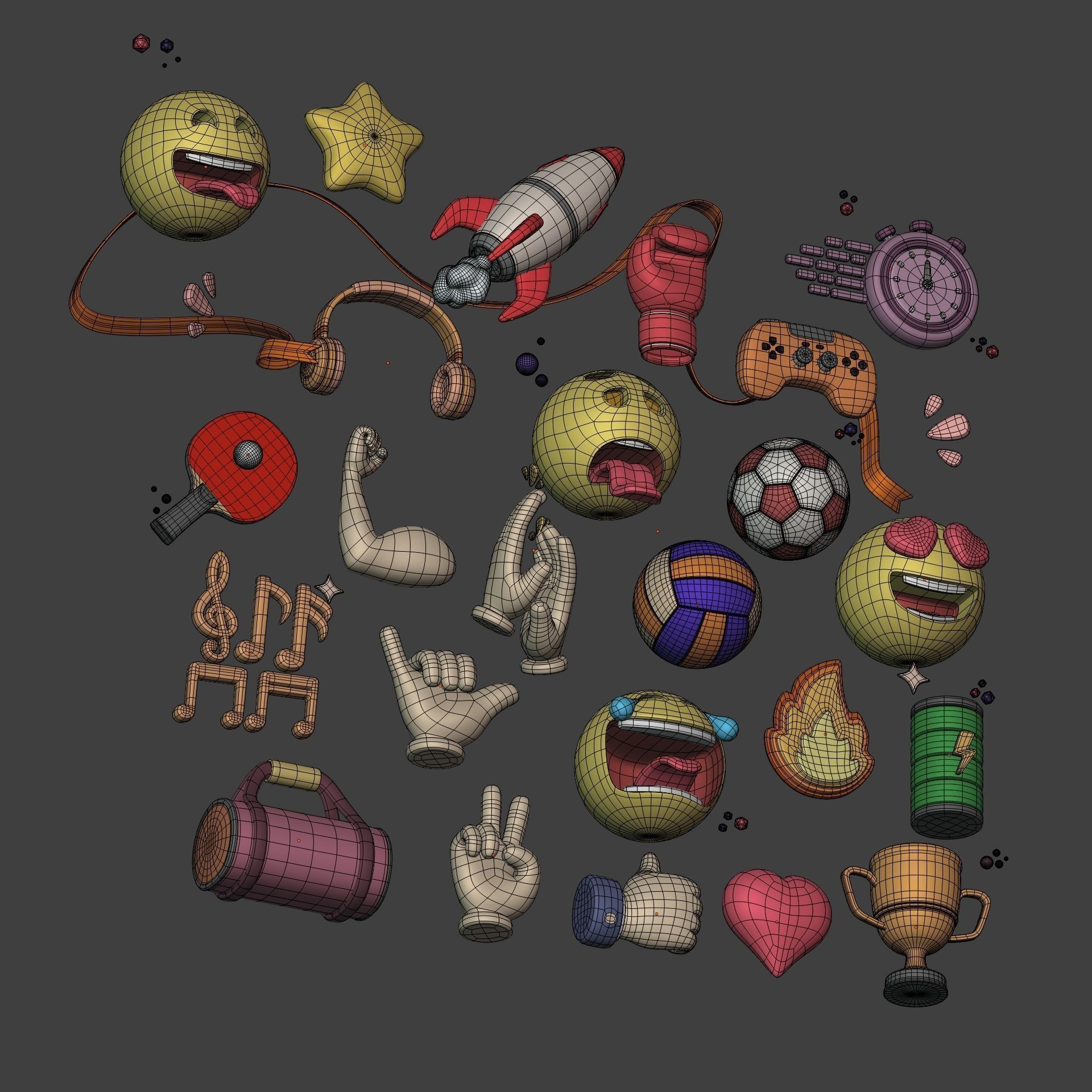 Cartoon Icons Pack - Hand - Smartphone - Smiley Emoji - Game Low-poly 3D model_6