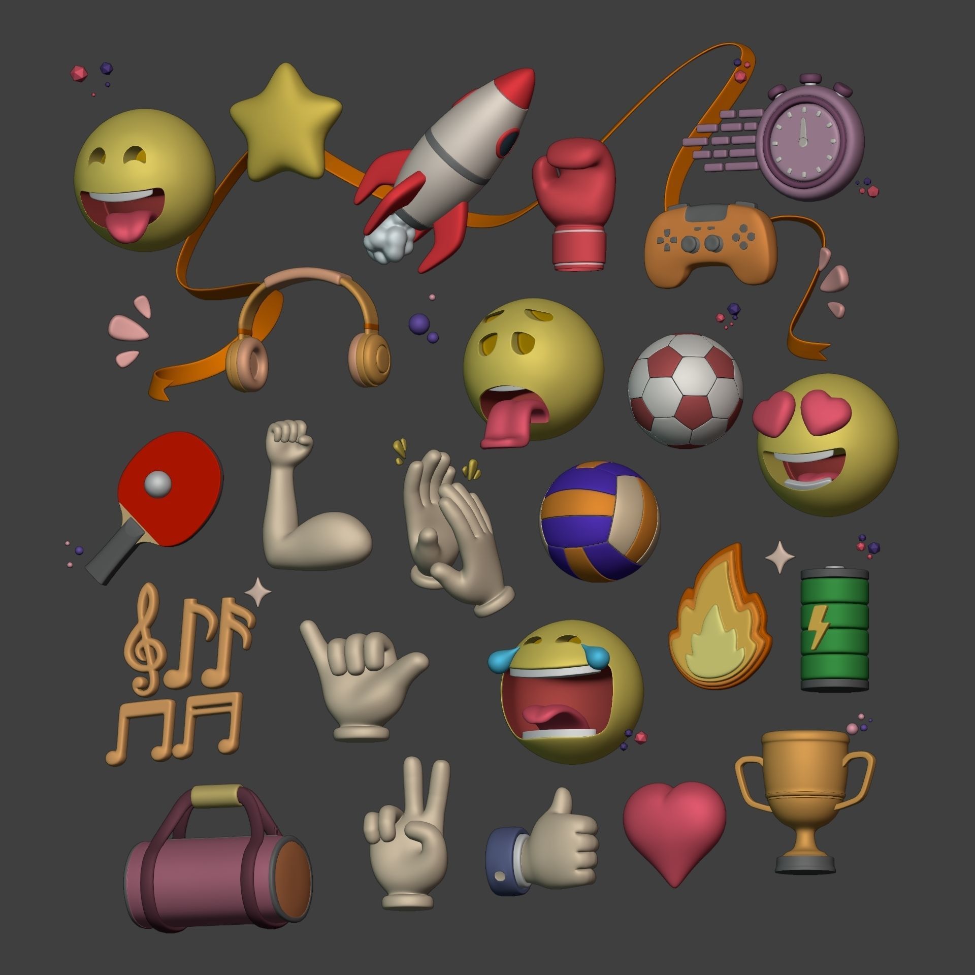 Cartoon Icons Pack - Hand - Smartphone - Smiley Emoji - Game Low-poly 3D model_3